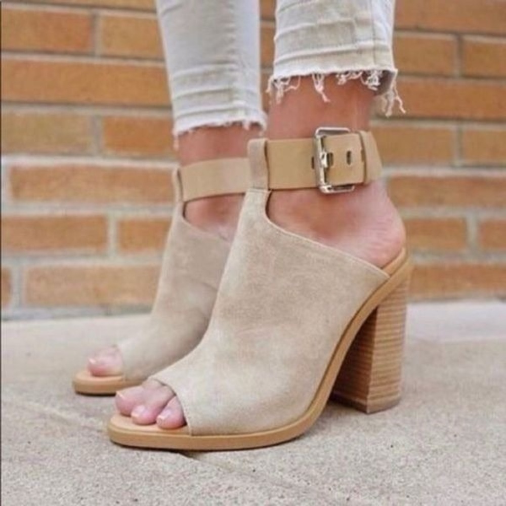 Marc Fisher Vashi Elegant Taupe Peep-Toe Block Heel Sandals